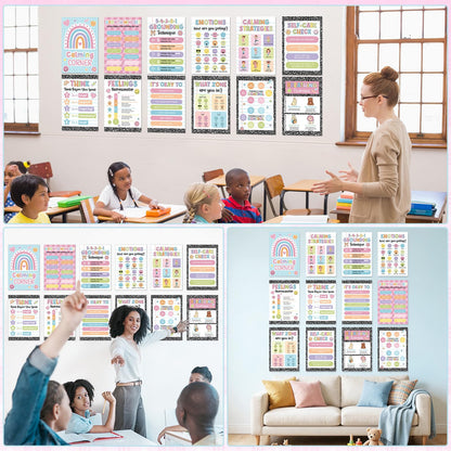 12Pcs Calming Corner Posters for Classroom Inspirational Emotions Feeling Poster for Kids Back to School Wall Decor Composition Notebook Mental Health Posters for School Office Home Teacher Supplies