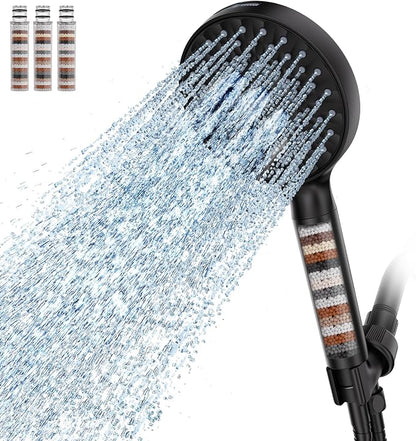 SR SUN RISE Filtered Shower Head with Handheld High Pressure 9 Spray Mode Showerhead Detachable Shower Head Water Softener Filters Beads for Hard Water Remove Chlorine 4 Filters Matte Black
