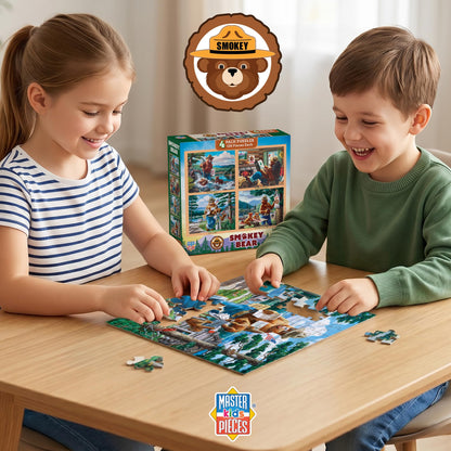 MasterPieces Puzzle Set - 4-Pack 100 Piece Jigsaw Puzzle for Kids - Smokey Bear 4-Pack - 8"x10"