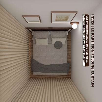 Folding Room Divider Curtain – Lightweight Draping Bedroom Privacy Curtain, Window and Bed Separator with Hooks and Tie-Back (Cream Color, W98*H95inch)