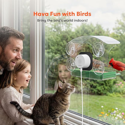 owltron Window Bird Feeder with Camera, 2K 3MP Window Bird Friends Feeder with AI Identify 10000+ Birds 2.4/5GHz WiFi 24/7 Live View Recording 147°Ultra Angle for Elderly Parents, Kids, Birding Lovers