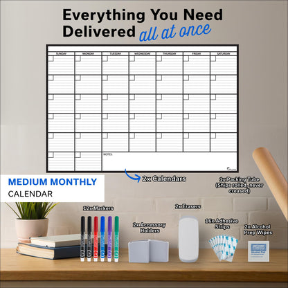 (2 PK) Large Dry Erase Calendar for Wall 24x36, Giant Family Office Big Reusable, Monthly Planner Erasable 36x24, Rolled Whiteboard White Board, Calendar Dry Erase for Undated Wall Large Classroom