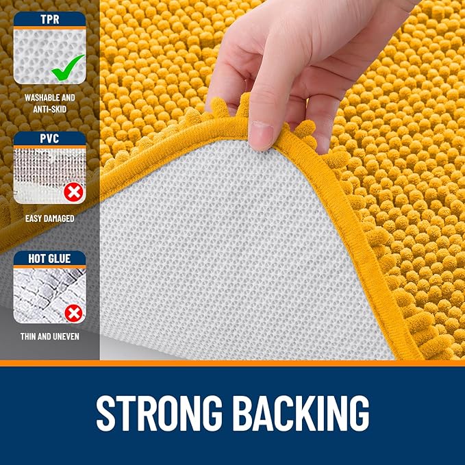 OLANLY Large Bathroom Rugs 44x32, Soft Absorbent Chenille Bath Rugs, Rubber Backing Quick Dry, Machine Washable Bath Mats for Bathroom Floor, Tub and Shower, Home Decor Accessories, Golden Yellow