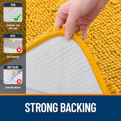 OLANLY Bathroom Rugs 32x20, Extra Soft Absorbent Chenille Bath Rugs, Rubber Backing Quick Dry, Machine Washable Bath Mats for Bathroom Floor, Tub and Shower, Home Decor Accessories, Golden Yellow