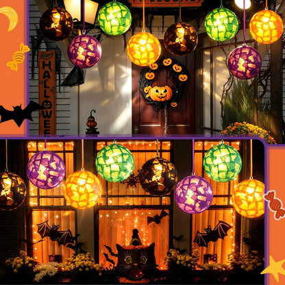 Simgoing 12 Sets Halloween Crafts with LED Candlelight DIY 3D Tissue Paper Lantern Hanging Decoration Suncatchers Lanterns Craft Kits for Halloween Party Decors Home Activity