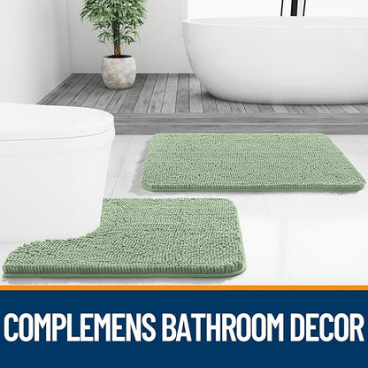 OLANLY Bathroom Rugs 35x24, Extra Soft Absorbent Chenille Bath Rugs, Rubber Backing Quick Dry, Machine Washable Bath Mats for Bathroom Floor, Tub and Shower, Home Decor Accessories, Sage Green