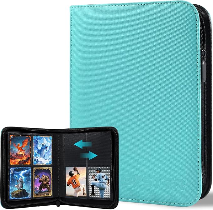 BYSTER 4 Pocket Card Binder, Premium PU Trading Card Binder with Zipper, 160 Capacity Side-Loading Binder for TCG, MTG, Sports Cards, Game Cards, Teal