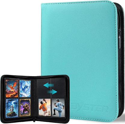 BYSTER 4 Pocket Card Binder, Premium PU Trading Card Binder with Zipper, 160 Capacity Side-Loading Binder for TCG, MTG, Sports Cards, Game Cards, Teal