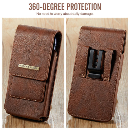 Phone Holster with Belt Clip for iPhone 17/16/15/14/13/12 Pro Max & Plus, Galaxy S26/S25/S24/S23 Ultra & Plus, Premium Leather Pouch with Card Holder, Magnetic Closure, Rugged Outdoor Case - L Brown