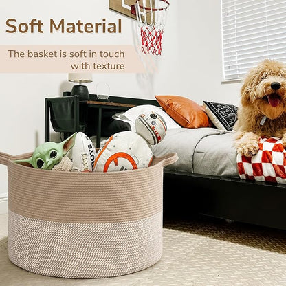 INDRESSME 115L Extra Large Woven Baskets for Storage, Wicker Basket for Living Room Decor Laundry Baskets for Blankets Clothes Pillows Towel Shoe Basket for Entryway, White & Jute