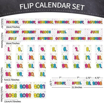 Flip Calendar Bulletin Board Set Classroom Decorations for Whiteboard with Adjustable Flip Calendar Rod Holder Date Cards Days of The Week for Classroom School Supplies(Bright Rainbow)