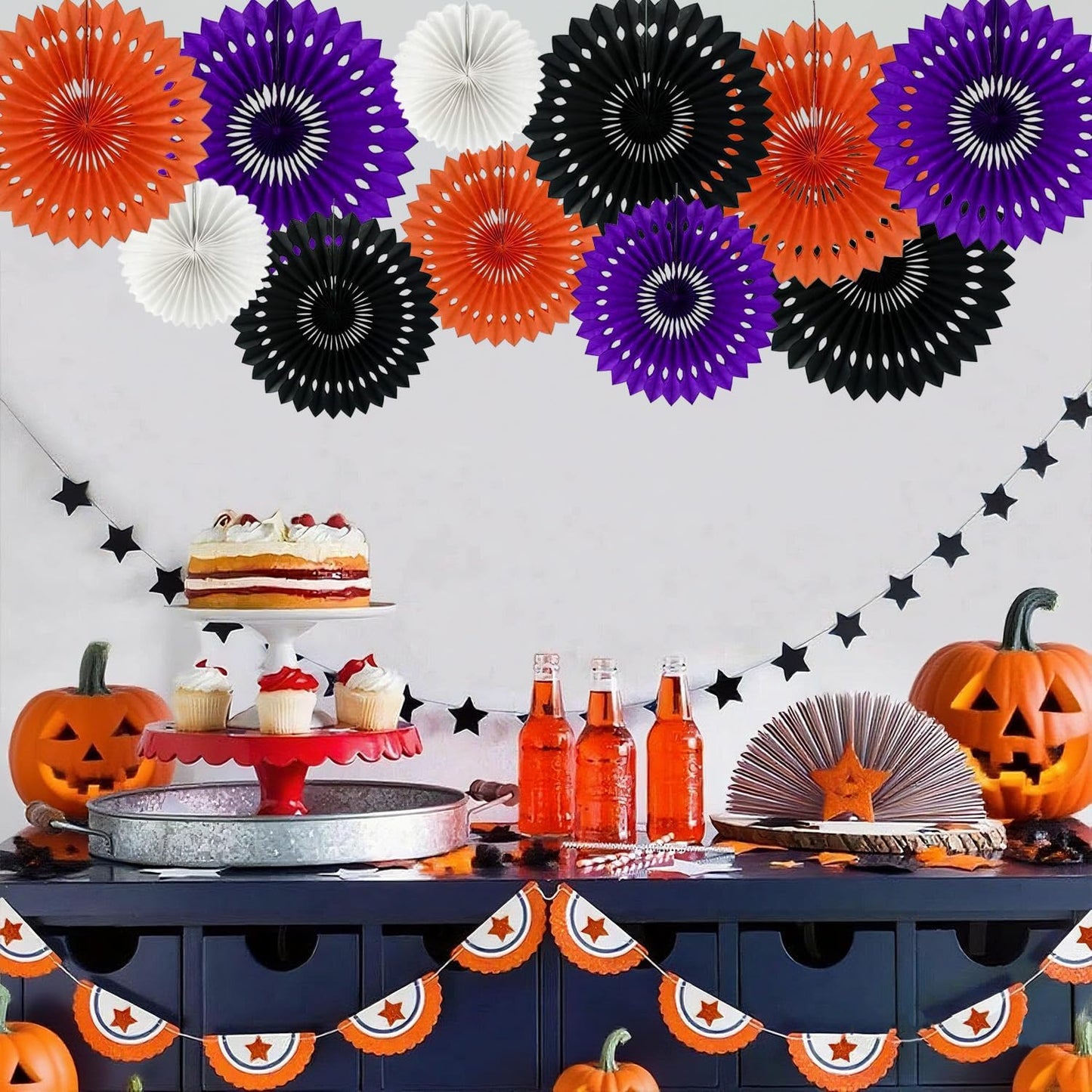 Halloween Hanging Honeycomb Round Paper Fans Decoration Theme Tissue Paper Fan Garland for Shower Birthday Graduation Wedding Party Supplies 11 Count