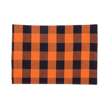 C&F Home Franklin Orange & Black Plaid Handwoven 100% Cotton Rectangle Single Placemat 13'' x 19'' Halloween Spooky Scary Versatile Fall Autumn Harvest Home Kitchen Tabletop Reversible Machine