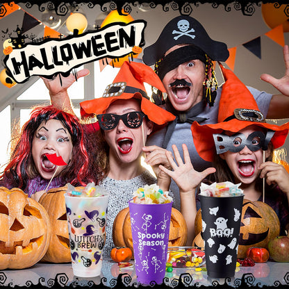 Chuangdi 30 Pack Halloween Plastic Tumbler with Lids and Straws Reusable Plastic Cups Spooky Cups Bulk for Kids Adults Halloween Party Birthday Supplies (24 oz,Ghost)