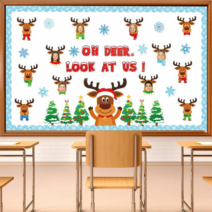 Christmas Bulletin Board Decorations Set Christmas Classroom Decoration Oh Deer Look At Us Bulletin Board Decor Elk Snowflakes Cutouts For Winter Holiday Party Classroom School Home Wall Decor