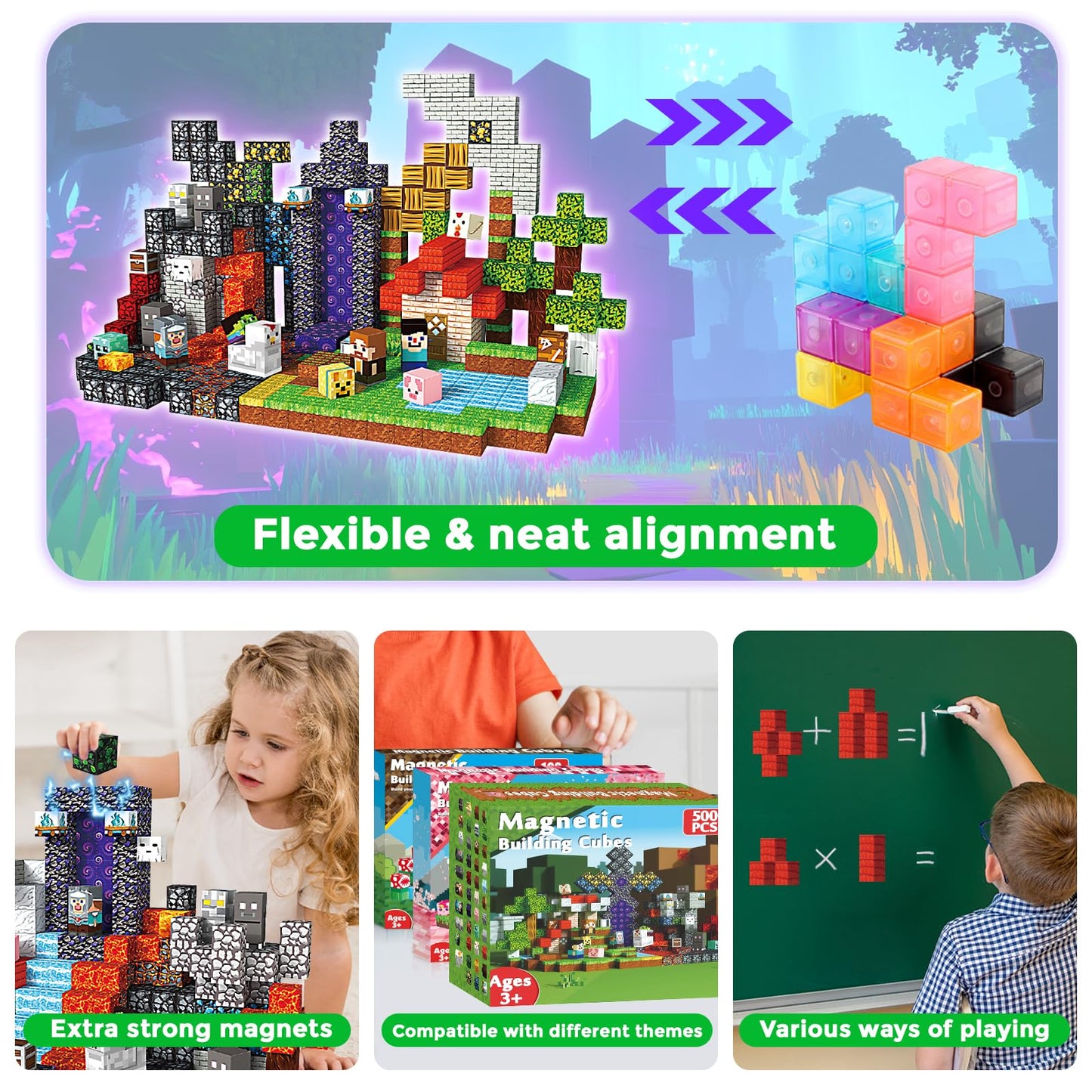Magnetic Blocks - 500 PCS Magnetic Building Blocks Cubes, Magnet Toys for Kids Age 3+, Toy Building Set for Kids, Magnets Stacking Construction Easter Birthday Gifts for Boys Girls Age 4-8, 8-12