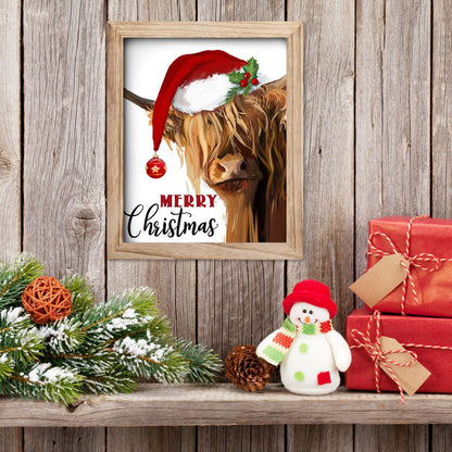 YPY Highland Cow Canvas Wall Art with 7 Interchangeable Holiday Sayings,Rustic Farmhouse Wall Sign 11"x9" Wood Frame, Seasonal St. Patrick's Day & Year-Round Home Decor for Living Room Bedroom Office
