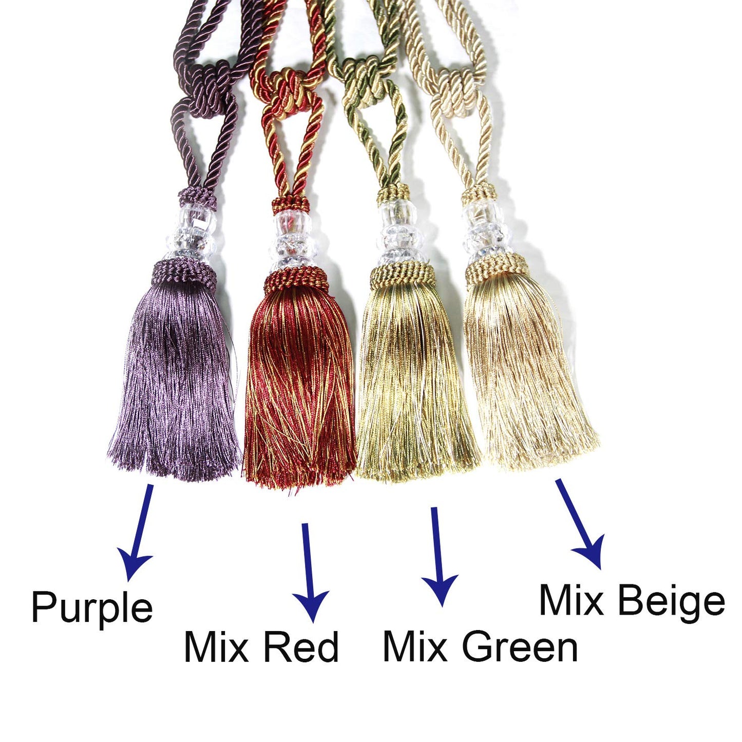 BEL AVENIR 2 Pack Curtain Tiebacks Hand-Woven Crystal Holdbacks Home Decorative Tassels Tiebacks (Purple, 2 Pack)