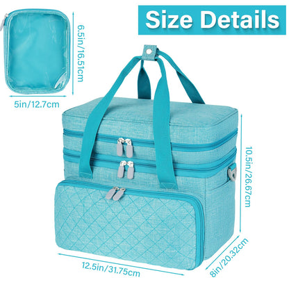 MRINCA Sewing Accessories Organizer Bag, Double Layer Sewing Storage Bag with Shoulder Strap, 2 Detachable Pouches, Large Portable Sewing Travel Case for Supplies, Thread, Scissors, Tools (Blue)