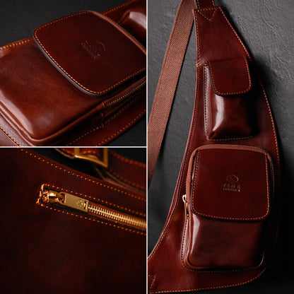 Time Resistance Leather Sling Bag - Crossbody, Messenger Bag for Men and Women - Handmade Shoulder Backpack (Brown)