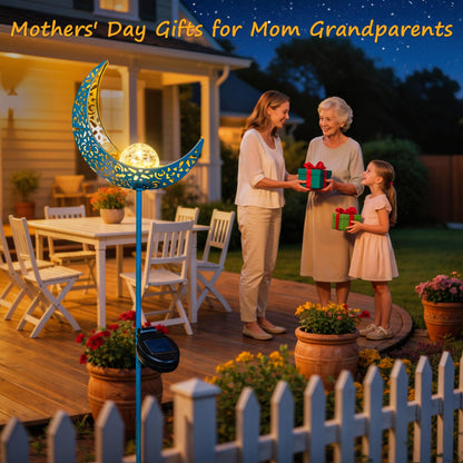 Homeimpro Moon Solar Garden Lights Outdoor Stakes, Waterproof Crackle Glass Metal Yard Lights for Lawn, Patio Accessories, Backyard Decor, Birthday Gifts for Mom