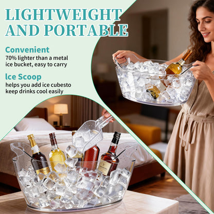 6.5L Large Ice Bucket for Parties, 2PCS Clear Acrylic Drink Buckets with Scoop & Metal Wine Bottle Opener, Champagne Bucket Tub for Wine, Beer, Cocktail Bar & Mimosa Bar Supplies Cooler