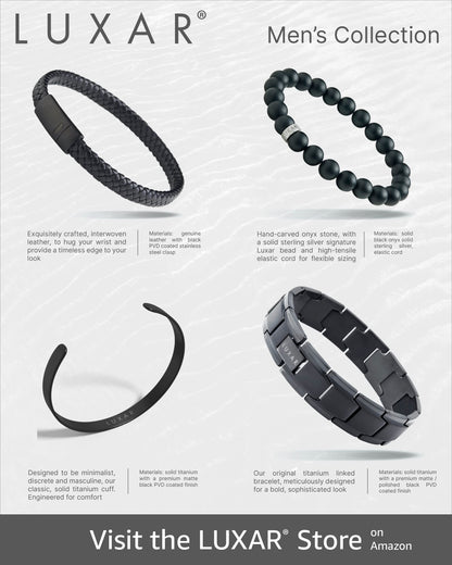 LUXAR Men’s Black Onyx Stone Bead Bracelets | Matte Black 8mm Stone | Minimalist, Designer Jewelry for Men (925 Silver, Small)