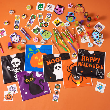 JOYIN 168 Pcs 24 Pack Assorted Halloween Art and Craft Stationery Kids Gift Set Trick or Treat Party Favor Toy Including Halloween Bag, Notepads, Stamps, Pencils, Stickers and Temporary Tattoos