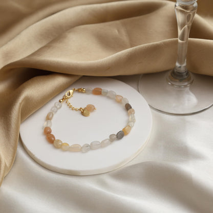 Gempires Lightweight Beaded Gemstone Bracelets Multi Moonstone Crystal Jewelry Hypoallergenic 8 Inch Gold Plated Dainty Minimalist Bracelets