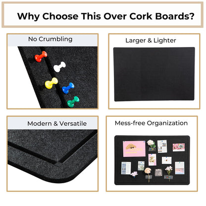 DexBoard Foldable 72x 48 inch Large Bulletin Board for Wall, Decorative Picture Display Felt Board with Self-Adhesive Tape for School, Home, Kitchen & Office Walls, Includes 30 Pins, Black