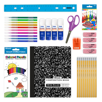 BAZIC Products Back to School Starter Pack, 60 Pieces, Elementary, for Students Teachers Donations