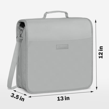 SUNEE Zipper Binder 3 Ring, 3 Inch O-Ring with Handle and Shoulder Strap, 600-Sheet Capacity, 5-Tab Expanding File Folder, Multi-Pockets for Middle School Organizer Binder with Zipper, Light Grey