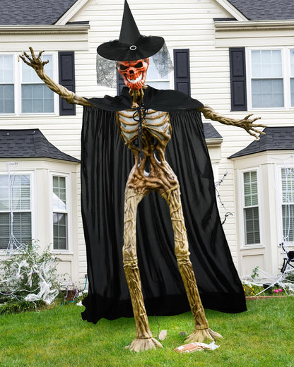 Tarpop Halloween 12 ft Skeleton Outfit Set Giant Skeleton Witch Theme Costume Includes Witch hat and Cloak for Halloween Decorations Outdoor Yard Haunted House Prop Decorations