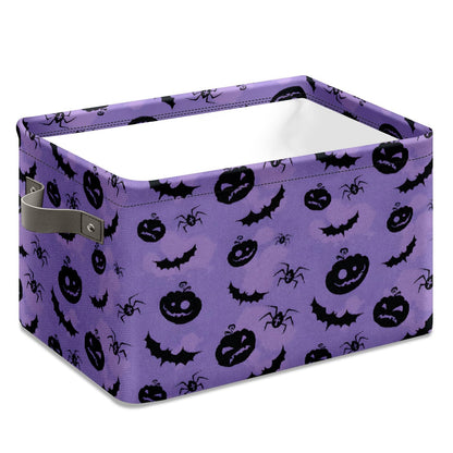 Andemie Halloween Bin Purple Pumpkin Bats Basket Large Foldable Storage Bin Cube Collapsible Organizer Trick or Treat Bags Candy Buckets for Halloween Parties