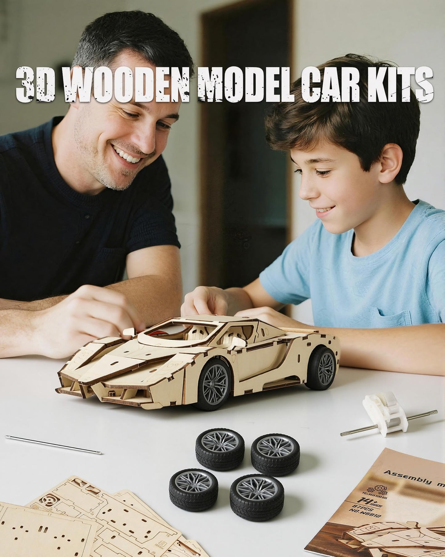 MOCBURIKU 3D Wooden Puzzles Model Car Kits to Build for Adults, Beginner-Friendly Pull Back Sport Car Building Toys, Wood Craft Gift for Boys and Men on Birthday Christmas
