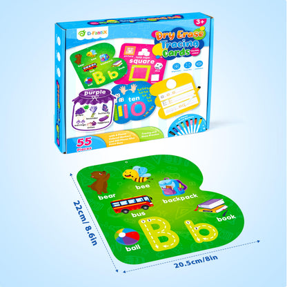 D-FantiX 55 Pcs Dry Erase Number & Alphabet Flash Cards for Toddlers, Double Sided Write and Wipe Educational Preschool Flashcards, Number Colors Shapes Letters Tracing Handwriting Practice for Kids