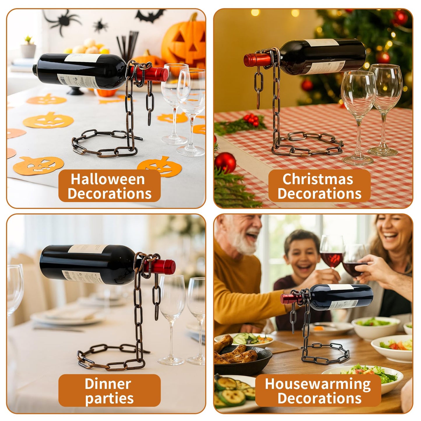 TBWHL Novelty Magic Wine Bottle Holder Floating Steel Link Chain Wine Bottle Rack/Holder - Holds Bottles in the Air, Unique Levitating Wine Bottle Stand for Home Bar, Kitchen, or Party Deco（Brown）