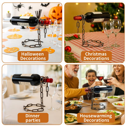 TBWHL Novelty Magic Wine Bottle Holder Floating Steel Link Chain Wine Bottle Rack/Holder - Holds Bottles in the Air, Unique Levitating Wine Bottle Stand for Home Bar, Kitchen, or Party Deco（Brown）