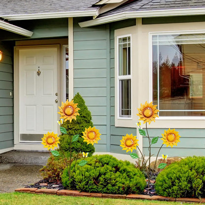WKHOMEDECO Metal Flowers for Outside, 30-Inch Iron Sunflower Garden Stakes Set of 2, Metal Yard Art Outdoor and Garden, Decorative Garden Stakes for Patio & Lawn Decor (Yellow)