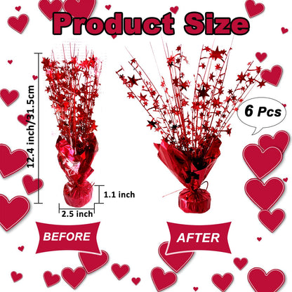 FUBININA 6 Pack Valentine's Day Table Centerpieces Metallic Red Foil Spray Centerpiece Star Table Decoration Burst for Birthday Wedding Memorial Christmas Anniversary Nye Party Supplies Decor
