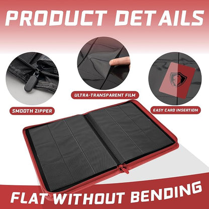 Card Binder,360 Pockets Trading Card Holder Book, Premium PU Cover Zip Folder Binder, Side Loading Carrying Case Binder Album for TCG, MTG,Sports Cards, Game Cards (Red)
