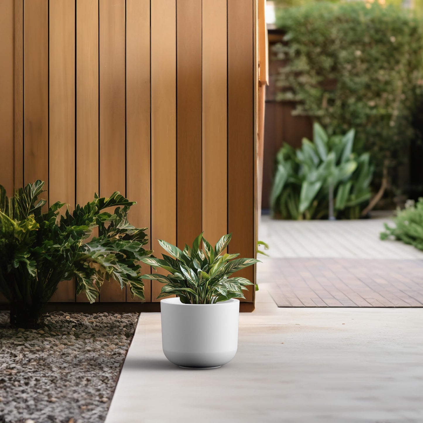 Kante Round Concrete Planter, 9 Inch Dia Classic-Style Large Pot with Drainage, White Finish with Painted Interior, for Indoor & Outdoor Plants, Home, Patio and Garden