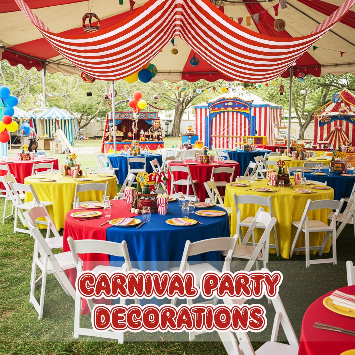 HunnmingRe 1 Pack Circus Halloween Decorations 32 Inch x 16 ft Red and White Hanging Banner with Tape Ceiling Decor for Carnival Birthday Classroom Circus Theme Party Decorations