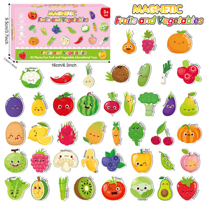 Fecheche Large Size Cute Fridge Magnets for Toddlers, Preschool Spelling Learning Education Refrigerador Magnetic Toy (Fruits Vegetables 43pcs)