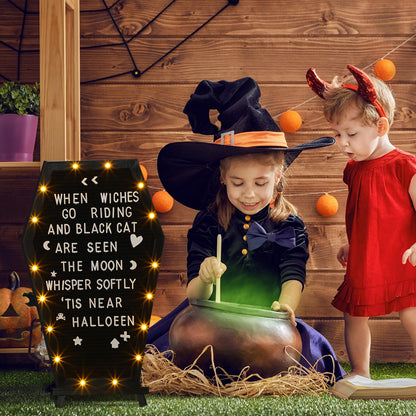 Colarr Coffin Black Felt Letter Board Built in LED Lights with Stand Halloween Decor, 500+ Characters White Precut Halloween Letter Board Home Decor with Linen Storage Bag 16.54 x 10.47 Inch