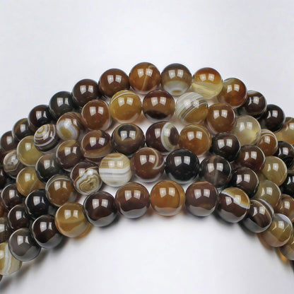 MJDCB Natural Stone Beads Coffee Stripe Agate Round Loose Beads for Jewelry Making DIY Bracelet Necklace (8mm)