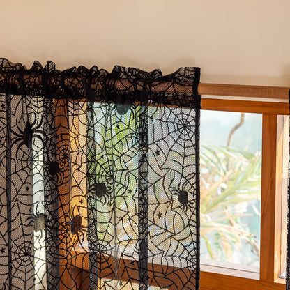 YJ YANJUN Black Lace Curtains 63 inches Length 2 Panels Halloween Goth Curtains for Bedroom Kitchen Spider Webs Halloween Decoration Coffin/Witchy/Gothic Haunted House Decor 55Wx63L Inch