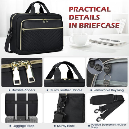 NEWHEY Laptop Bag 17.3 Inch Laptop Briefcase for Women Men Waterproof Shoulder Messenger Bag Large Computer Bag for Business Office Work College, V Thread Black