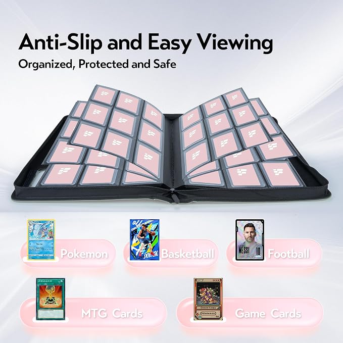 Top Loader Binder for Cards (Clear Window), Holds 288 Cards in 3"x4" Toploaders, Trading Card Binder 9 Pocket for TCG, MTG, YGO, Game Cards, Sports Cards(Pink)