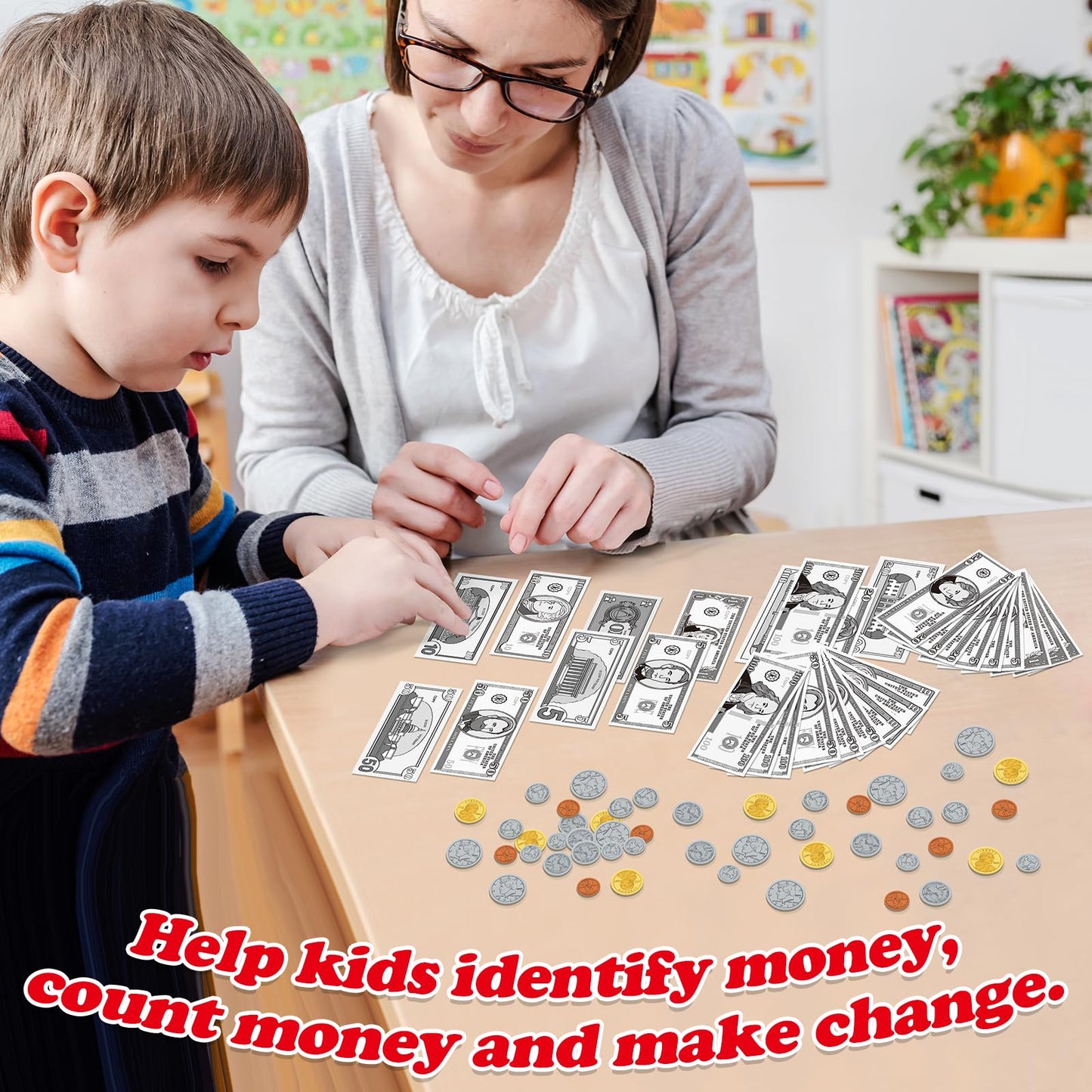 Kasfalci 140 PCS Money for Kids for Learning, Math Manipulatives, Learning & Education Toys for Classroom, Pretend Play, Math Games for Toddler, Teacher and Homeschool Supplies